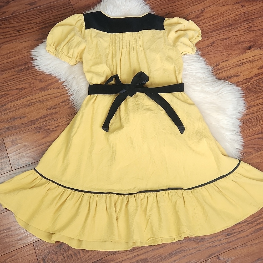 Anthropologie Lithe Cotton Ochre Black Velvet Womens Dress - Picture 4 of 5